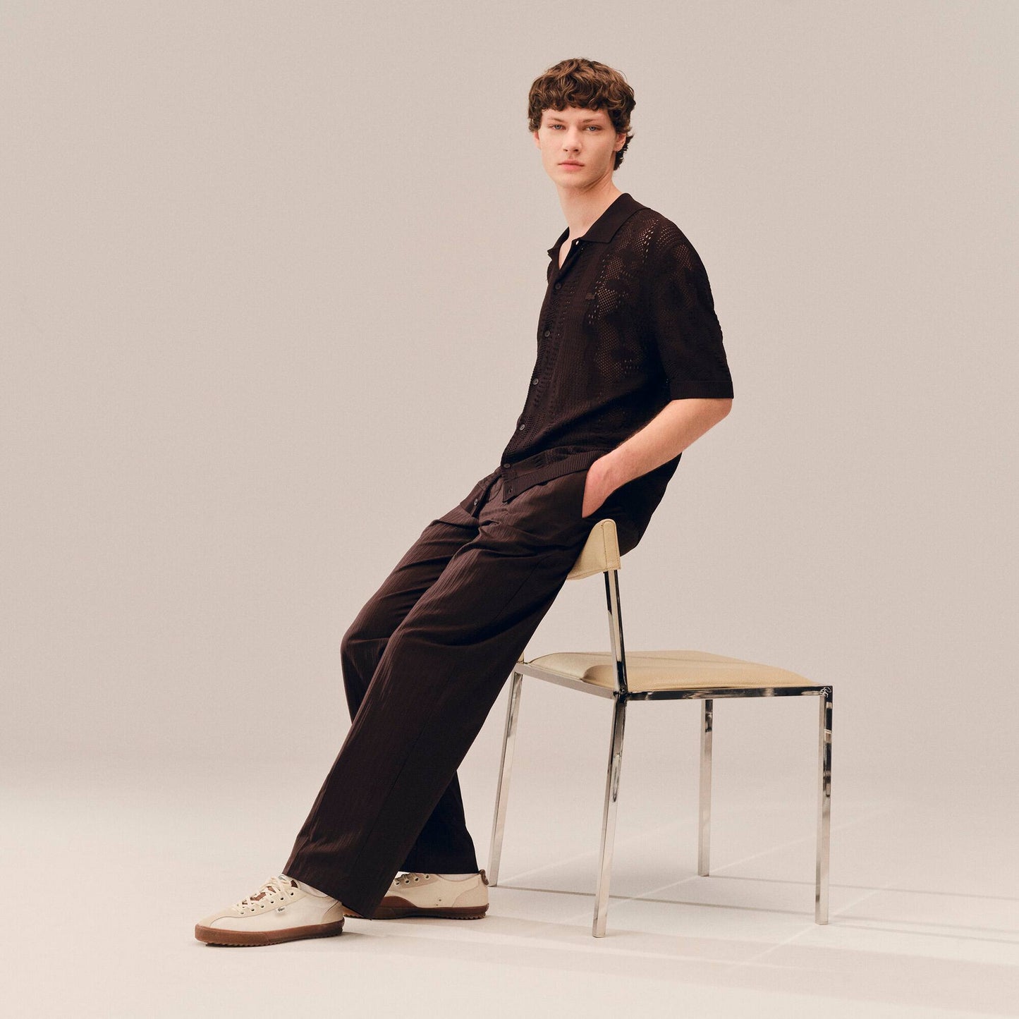 Pantalon de costume rayé en coton coupe droite