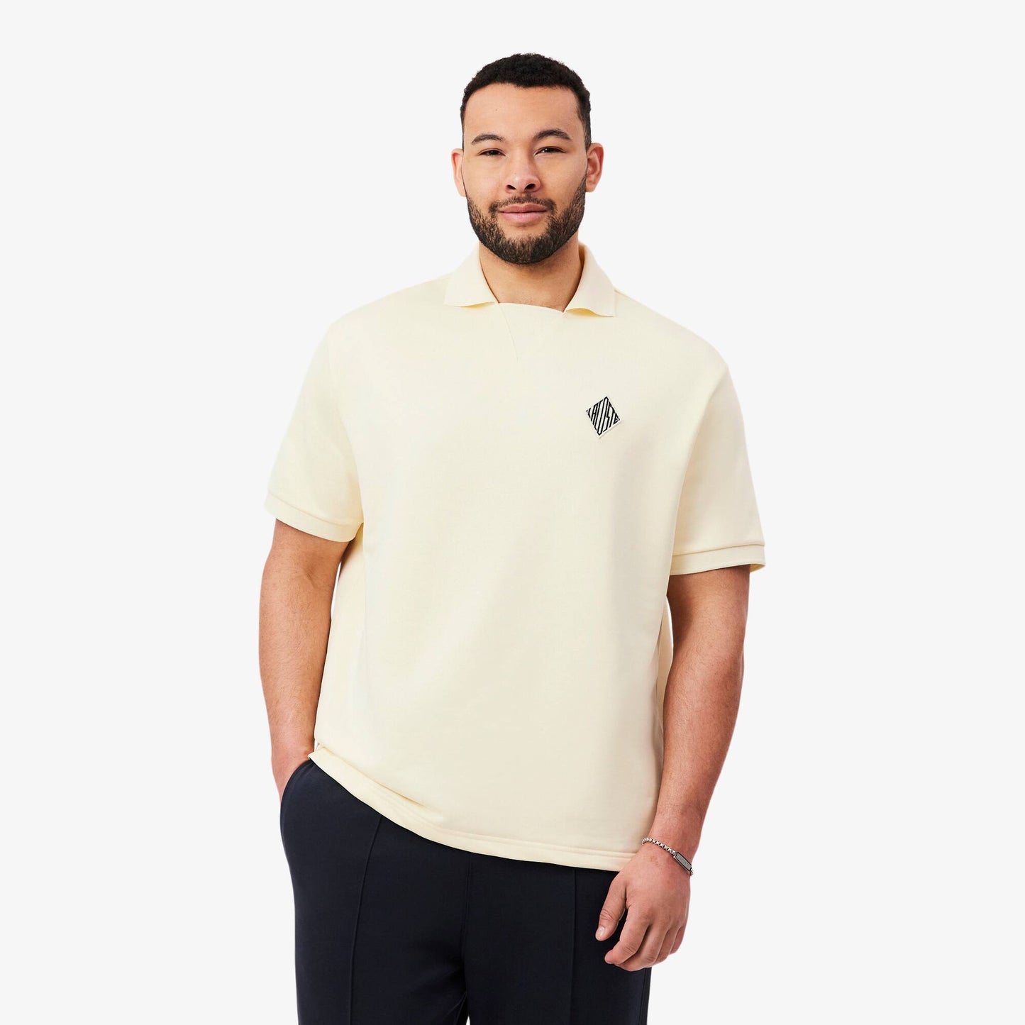 Loose Fit Badge Accent Fleece Polo Shirt
