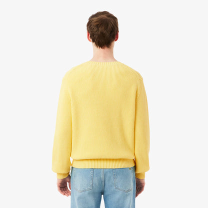 Pearl Rib Knit Badge Accent Sweater