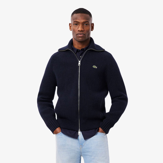 Hochgeschlossener Wollpullover mit Reißverschluss
