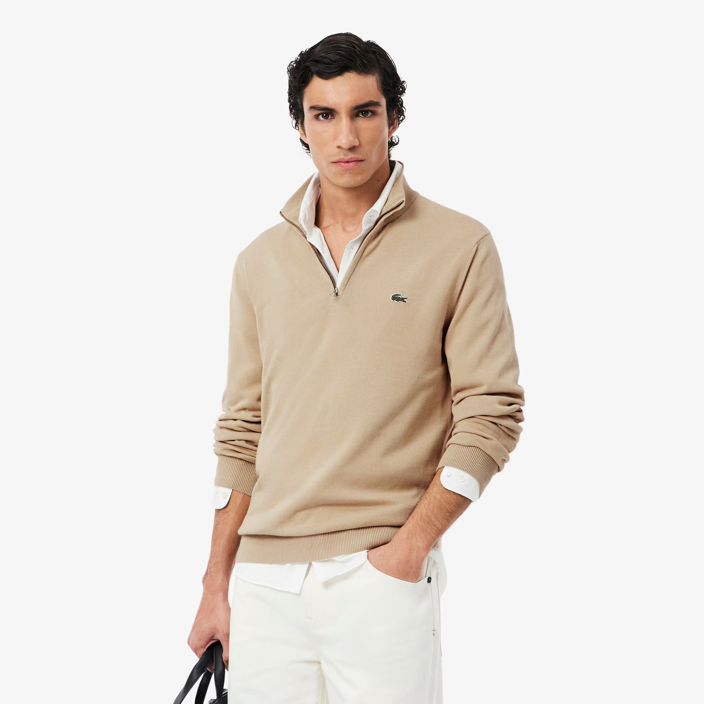 Zipped High Neck Cotton Sweater