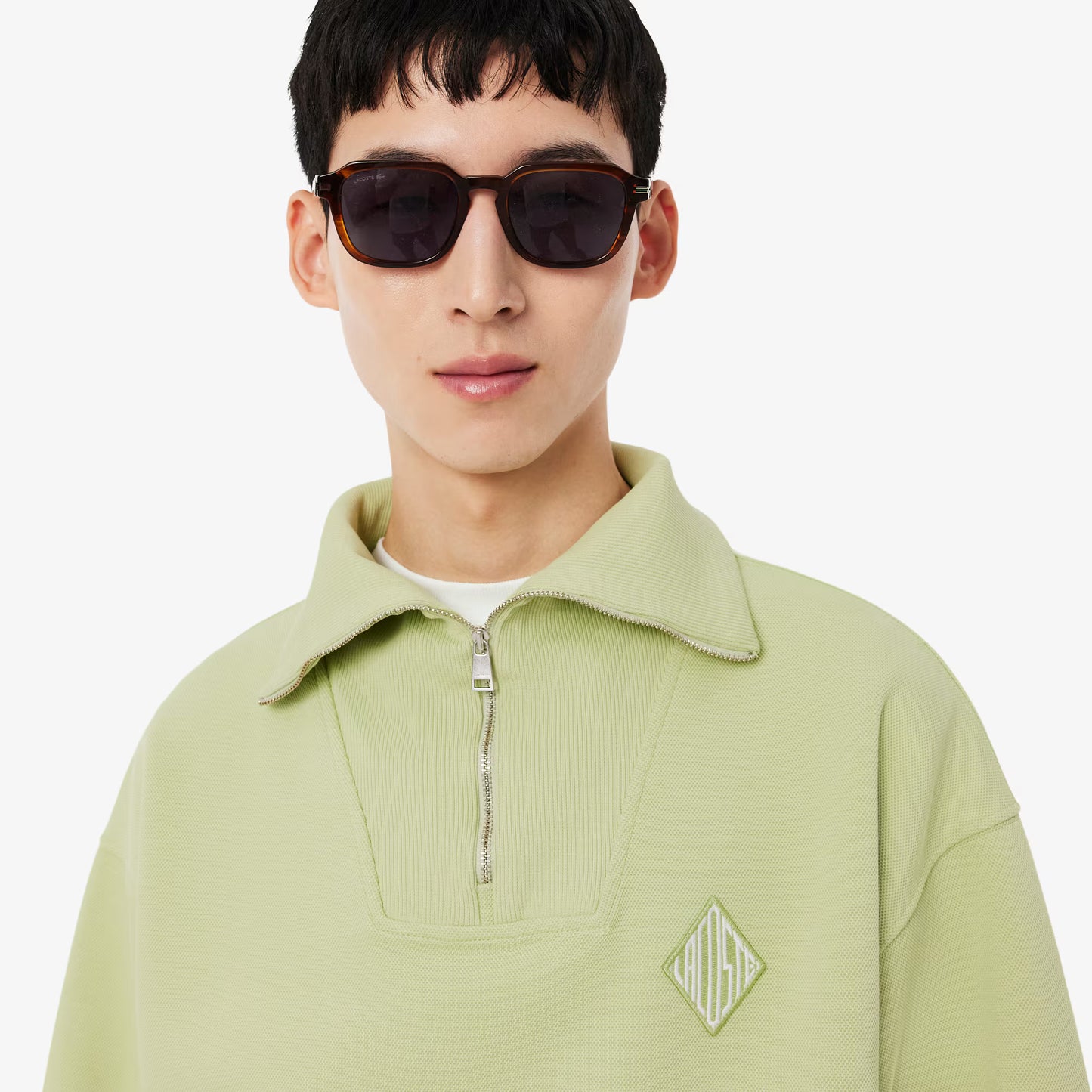 Sweat-shirt en piqué à col zippé ample