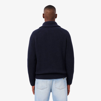 Hochgeschlossener Wollpullover mit Reißverschluss