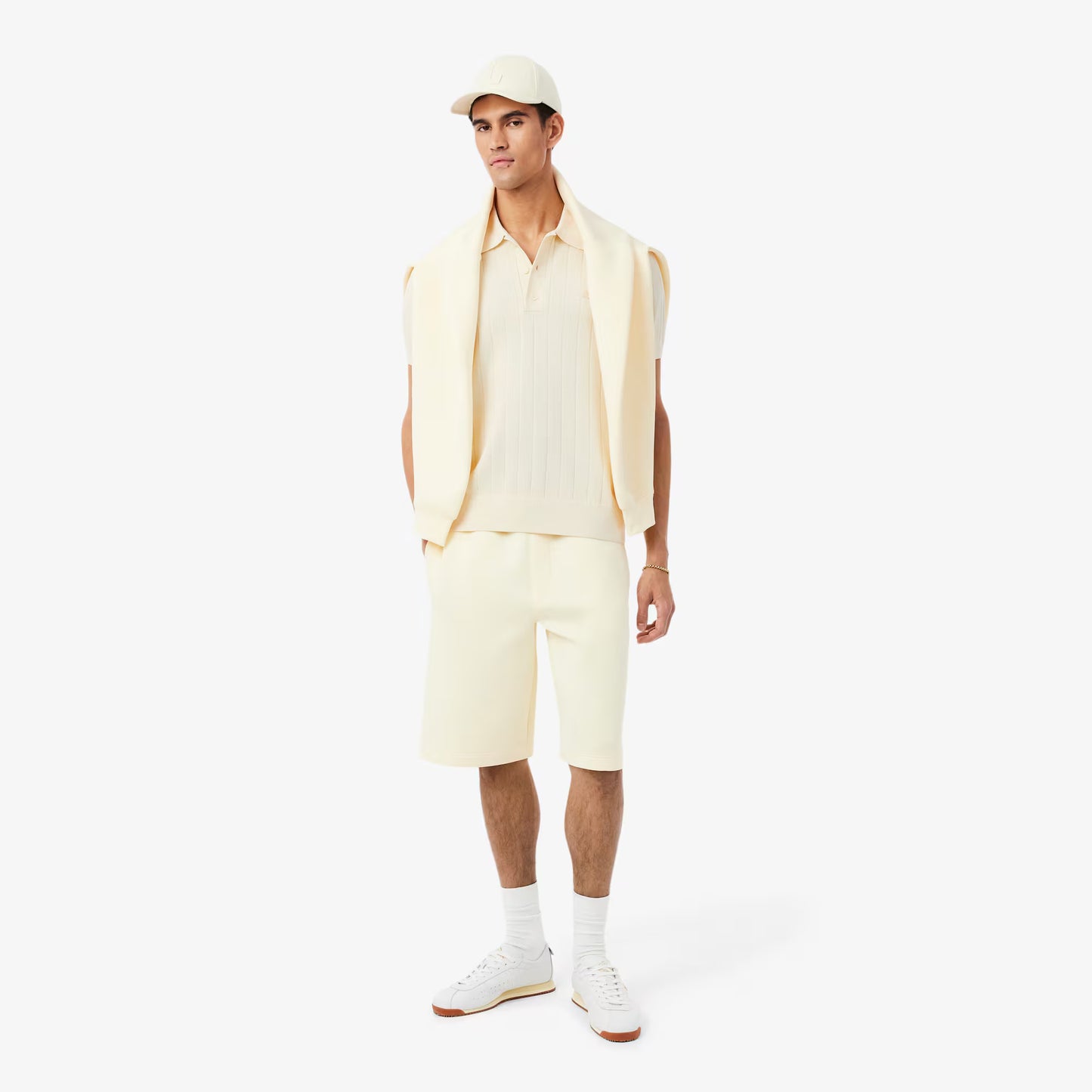 Fluid Ribbed Knit Polo Collar Sweater