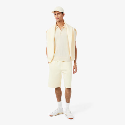 Fluid Ribbed Knit Polo Collar Sweater