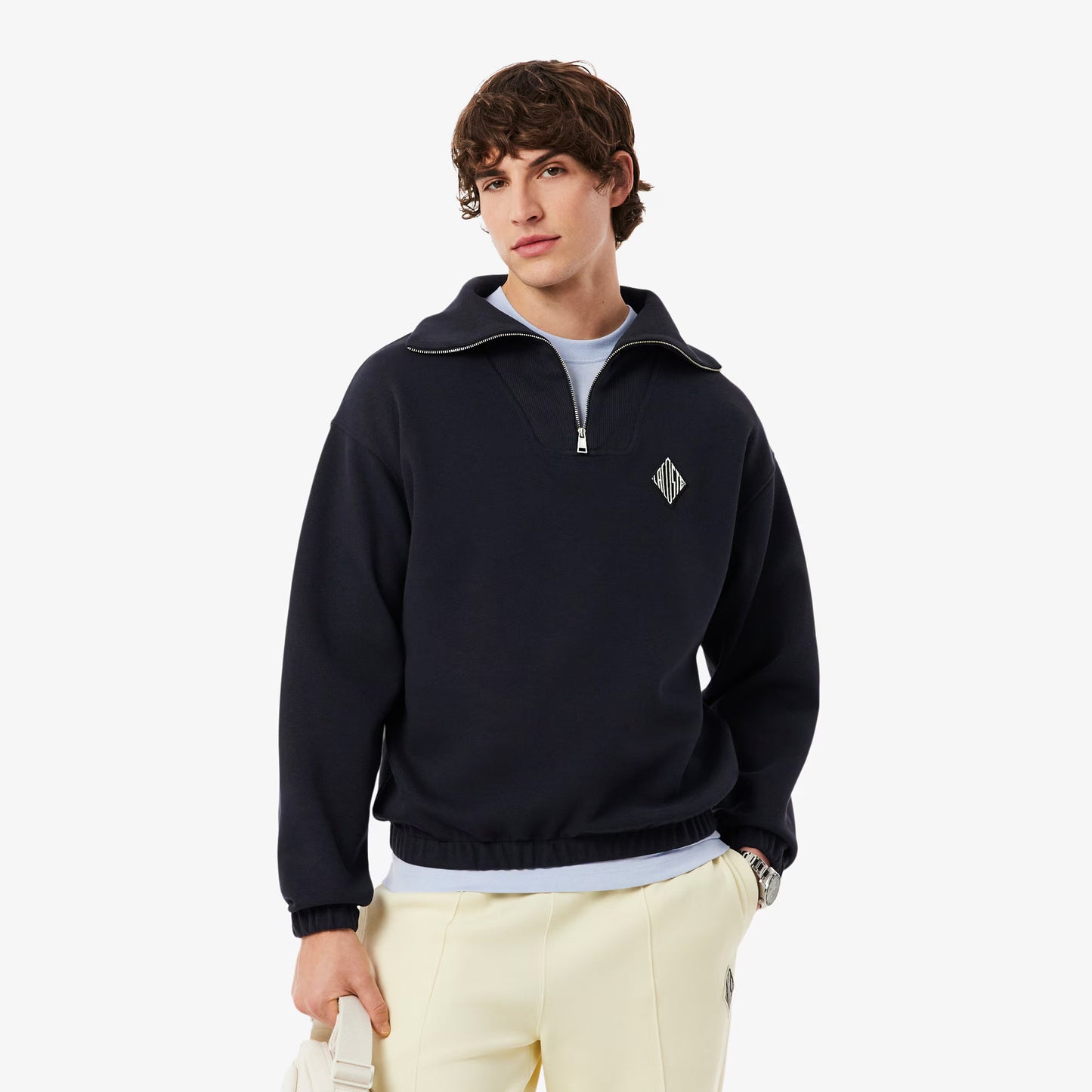 Sweat-shirt en piqué à col zippé ample