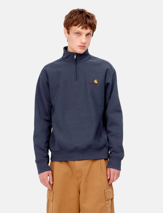 Sweat-shirt col zippé American Script - Bleu Enzian