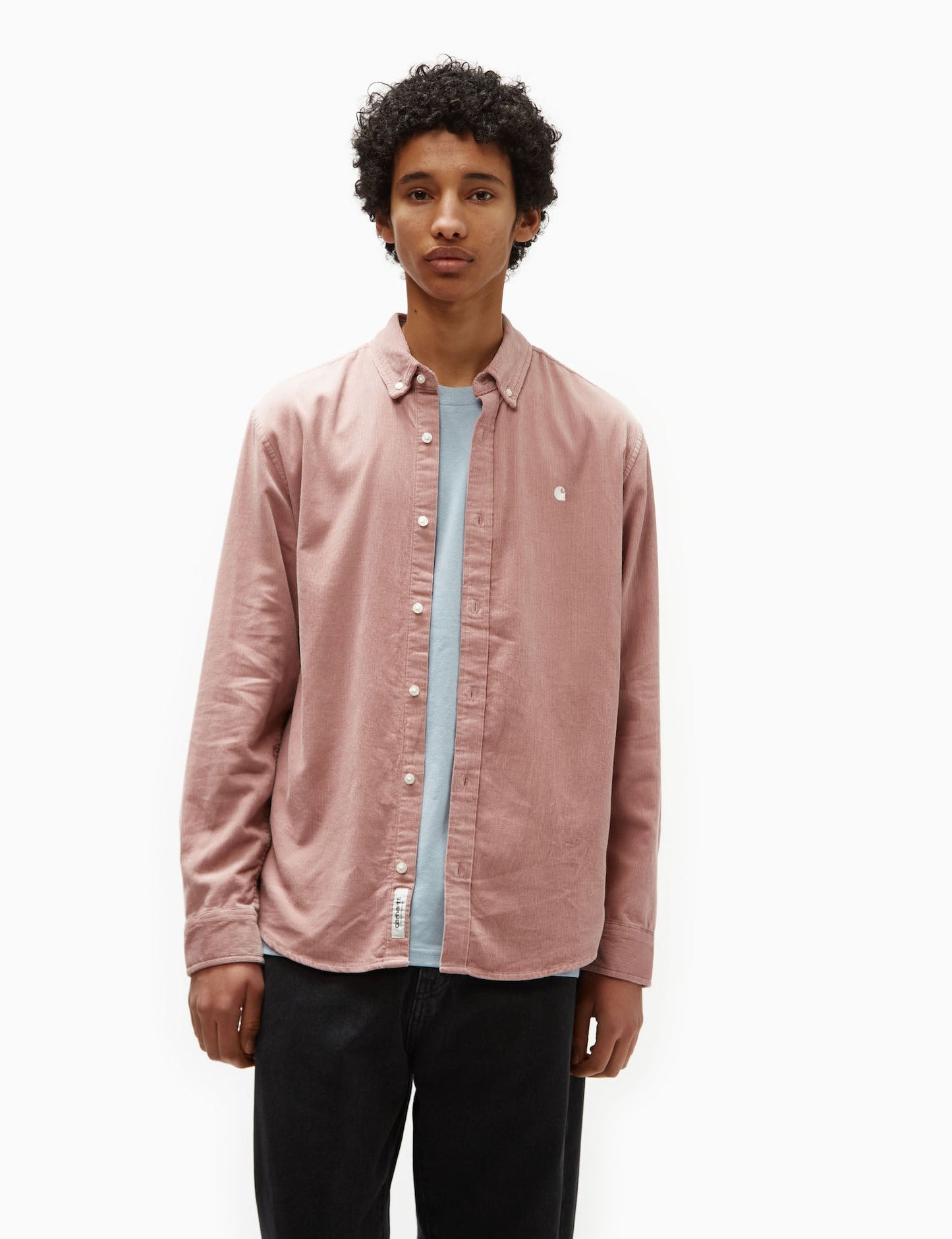 Chemise en velours côtelé fin Madison (coupe droite) - Rose nacré