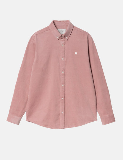Chemise en velours côtelé fin Madison (coupe droite) - Rose nacré