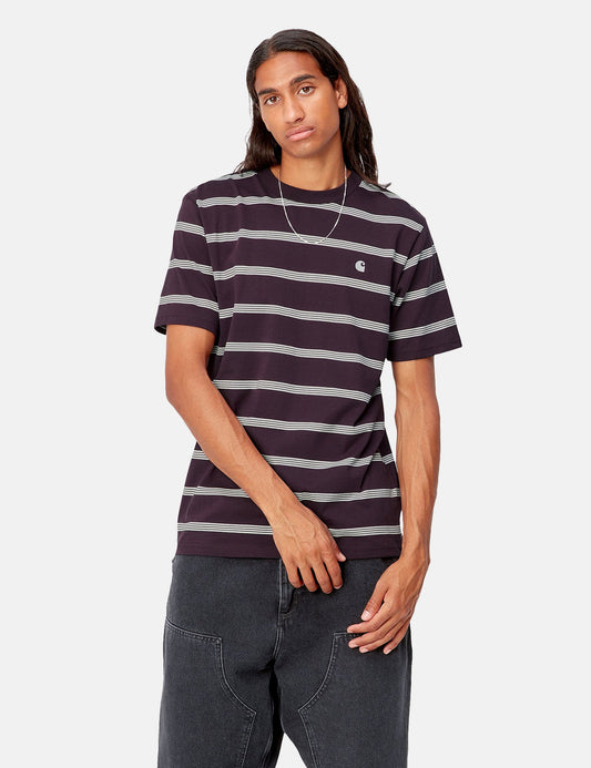 T-shirt Glover rayé - Violet prune foncé/Cire/Cire