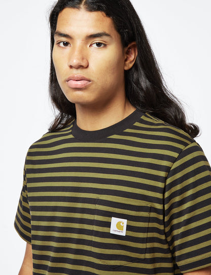T-shirt Seidler Pocket (Seidler Stripe) - Vert Highland/Noir