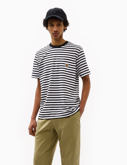 T-shirt Seidler à poche rayée - Noir/Blanc