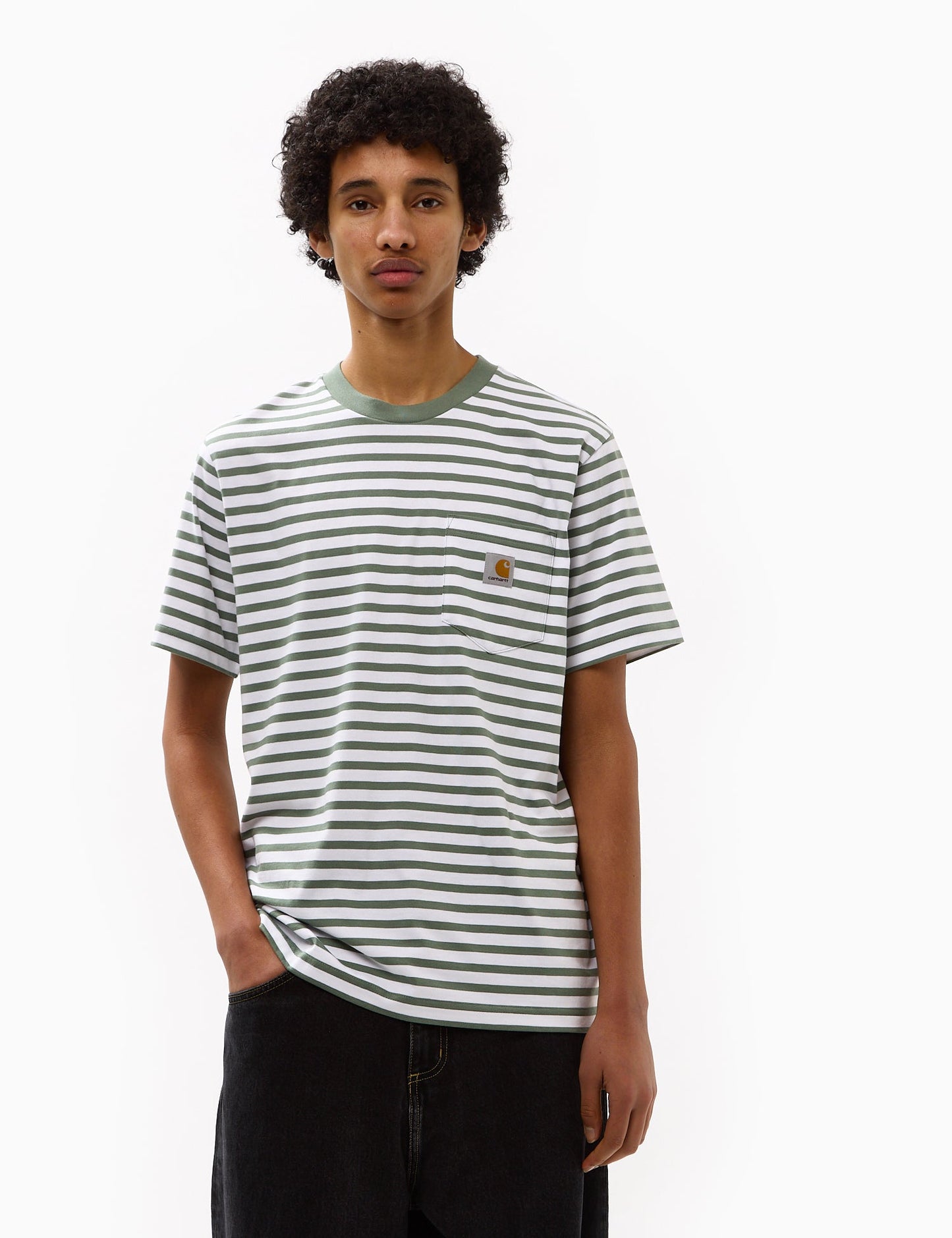 T-shirt Seidler à Poche Rayée - Vert Park/Blanc