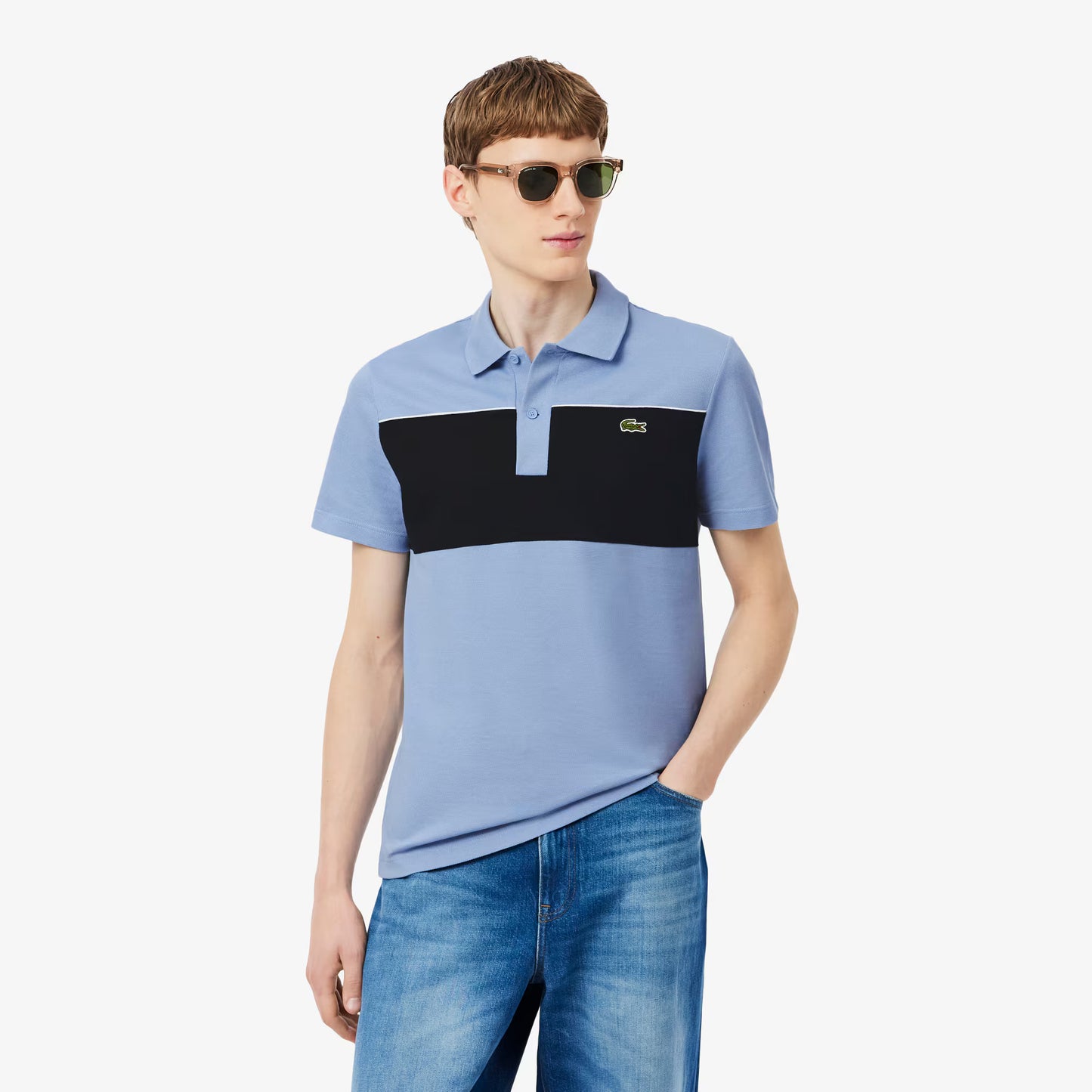 Polo en piqué color block coupe droite