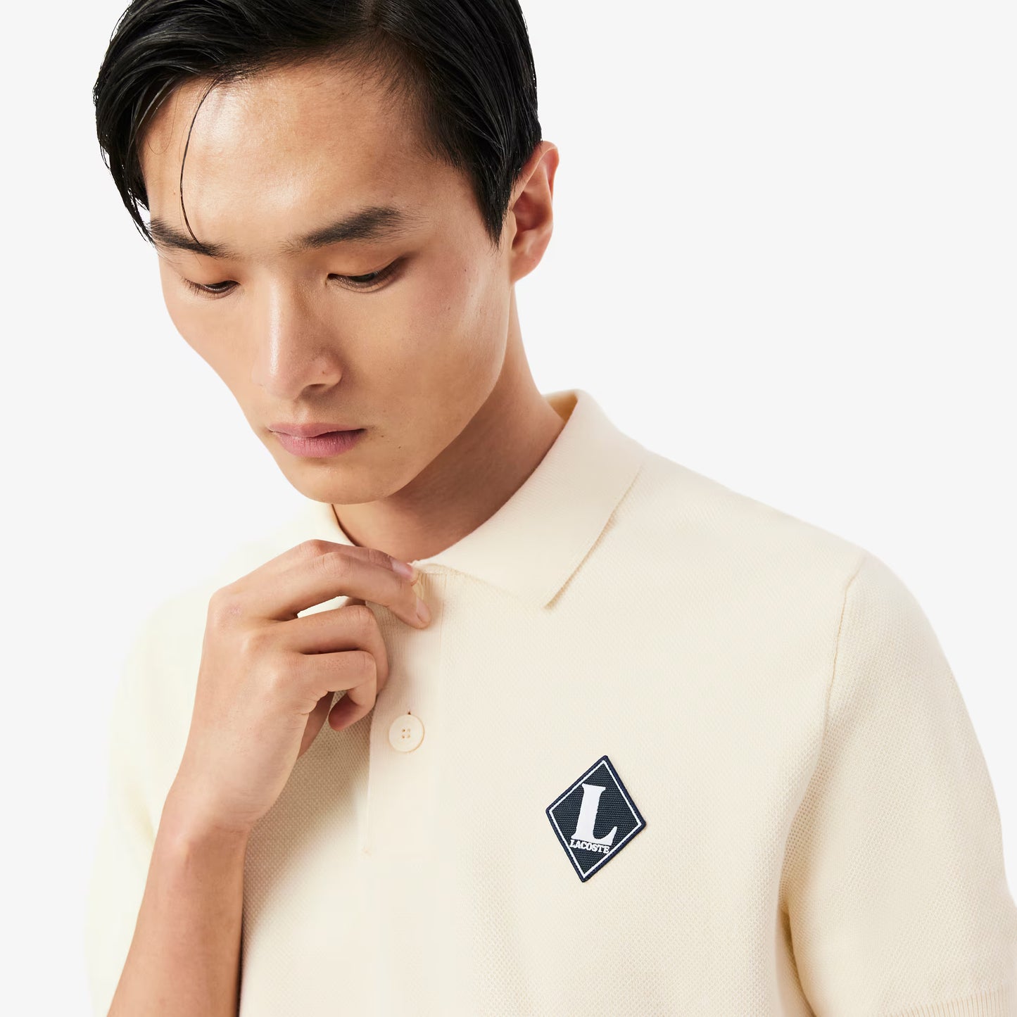 French Made Badge Accent Polo Collar Sweater