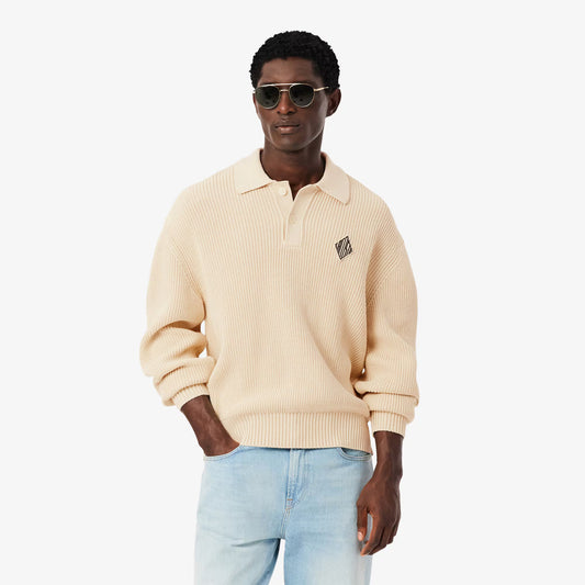 Pullover mit Polokragen, Perlen-Akzent und Abzeichen