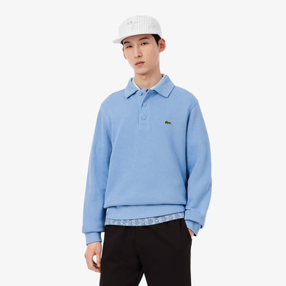 Ribbed Cotton Polo Collar Sweatshirt