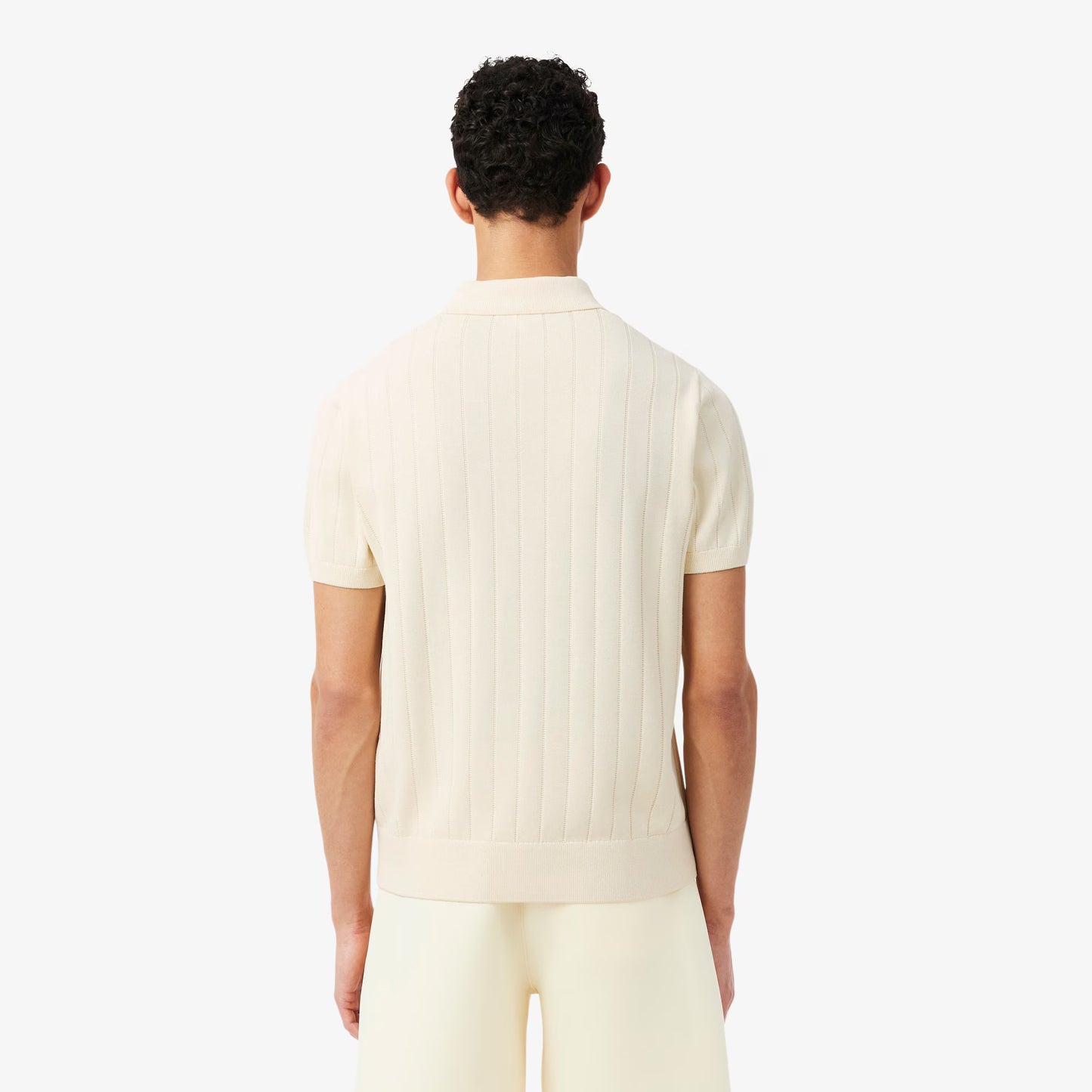 Fluid Ribbed Knit Polo Collar Sweater