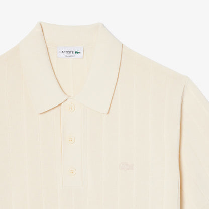 Fluid Ribbed Knit Polo Collar Sweater