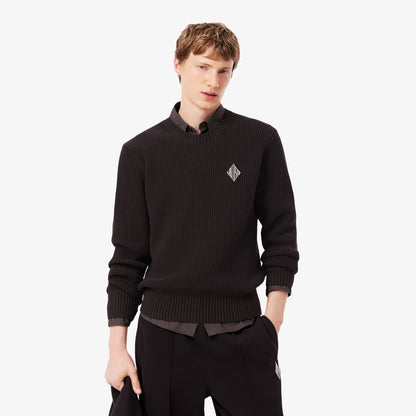 Pearl Rib Knit Badge Accent Sweater